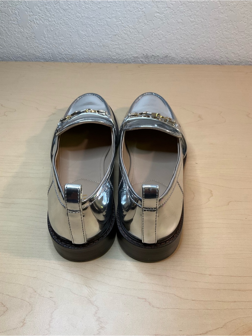 Sam Edelman Metallic Silver Chain-Trim Loafers - Picture 5 of 7